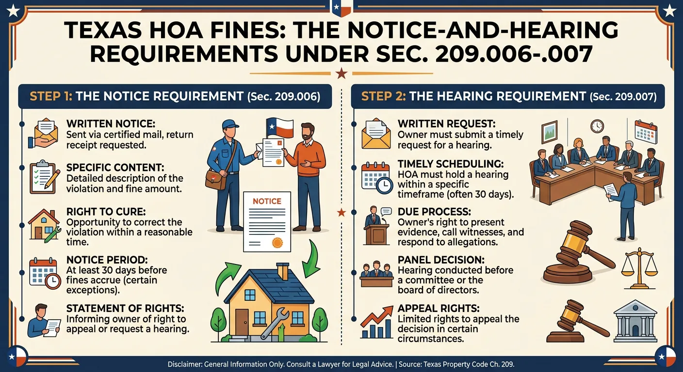 Texas HOA Fines: The Notice-and-Hearing Requirements Under Sec. 209.006-.007