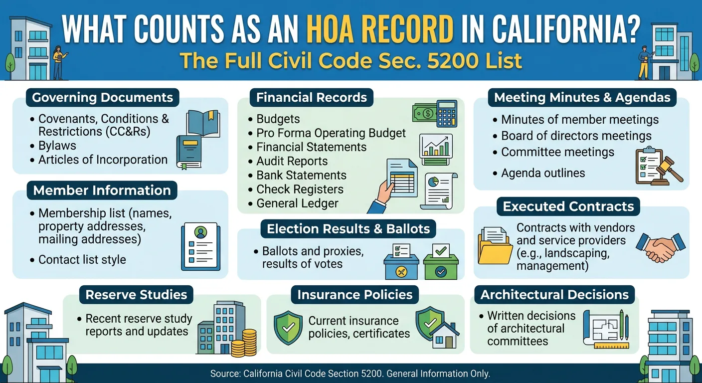 What Counts as an HOA Record in California? The Full Civil Code Sec. 5200 List
