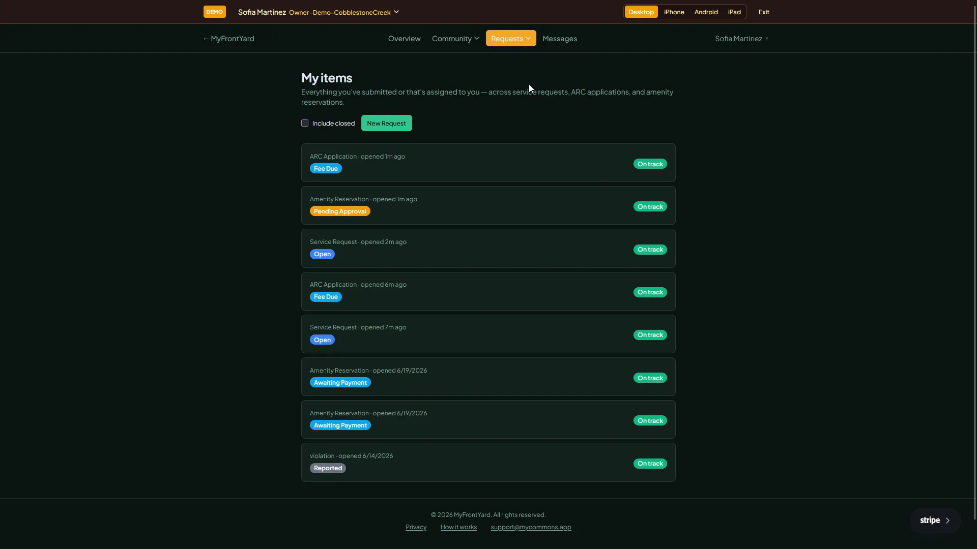 Community Members can report violations and manange any violations against them
