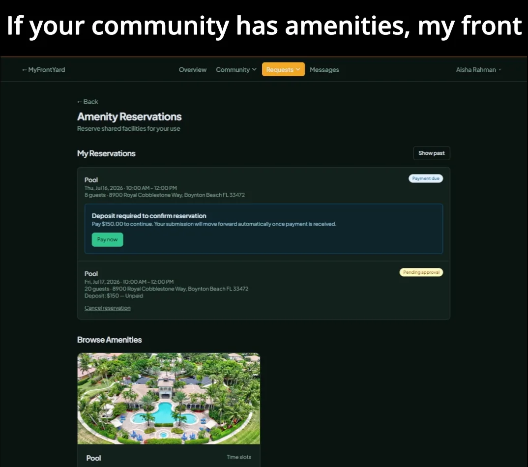 Community Member Amenity Reservations